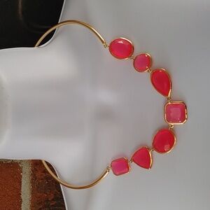 Kate Spade Vegas Jewels Gold Tone Collar Cabaret Pink Necklace (1687)